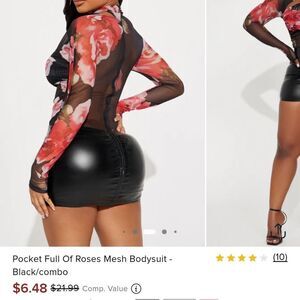 Floral Mesh Bodysuit - Black and Red Small